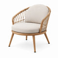 Poltrona da giardino in legno e rattan con cuscino in tessuto beige