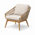Poltrona in legno di teak e rattan con cuscini in poliestere beige