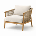 Poltrona in legno con seduta in poliestere e schienale intrecciato beige