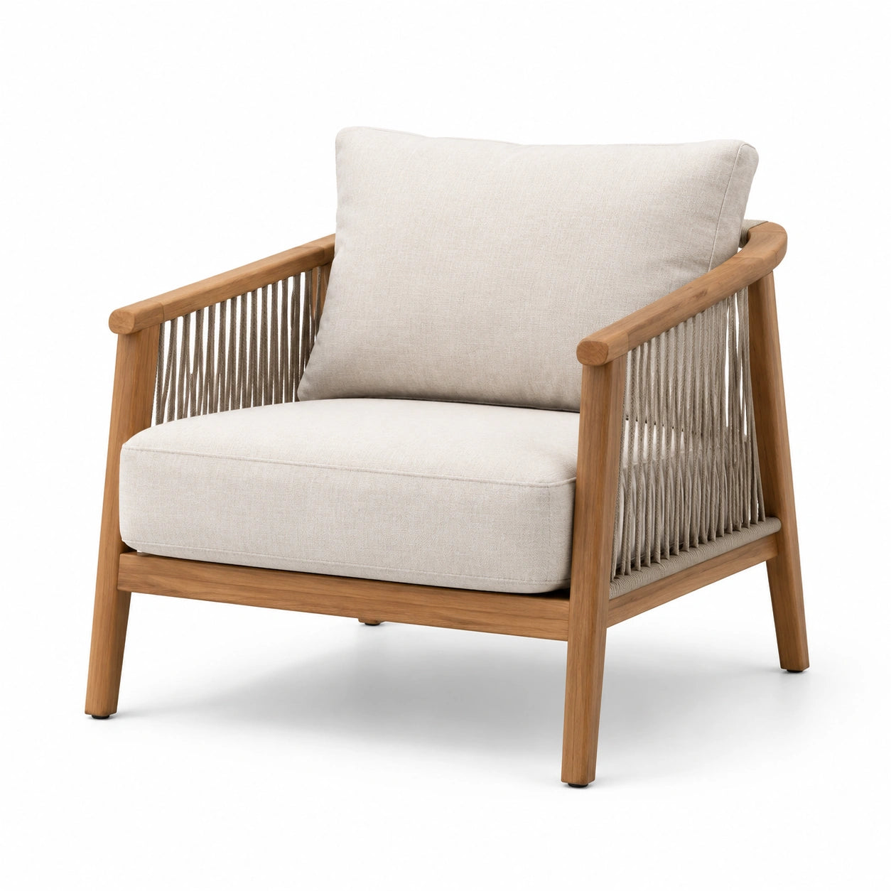 Poltrona in legno di teak e tessuto beige