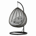 Sedia Sospesa in Rattan Sintetico con Cuscino Grigio