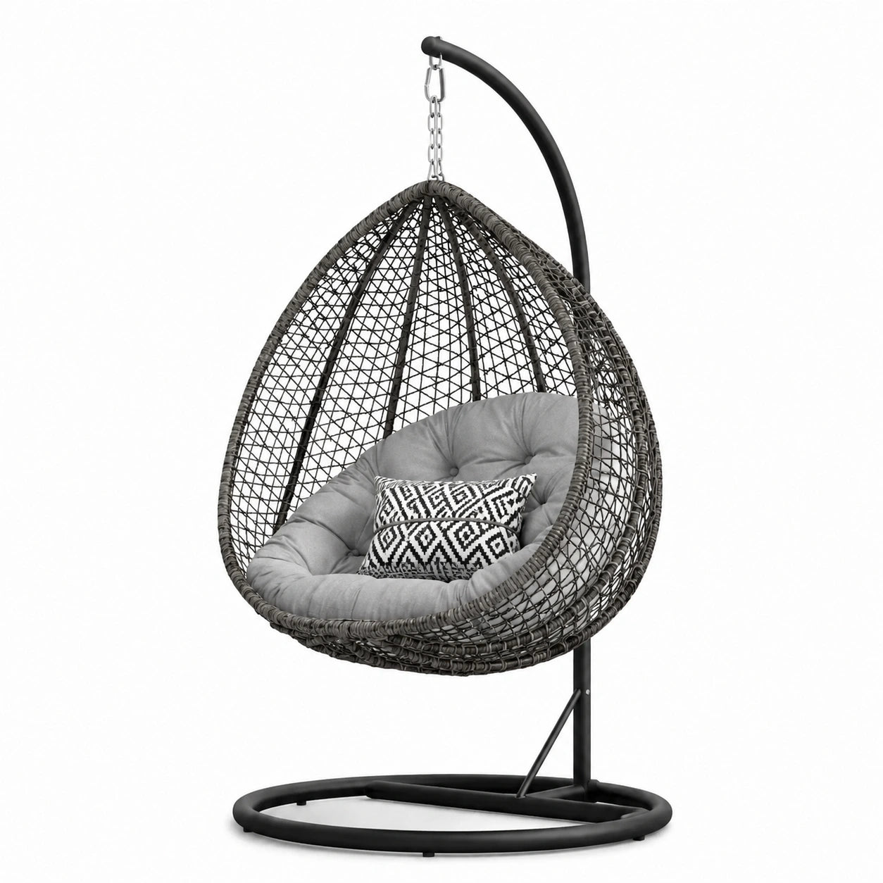 Sedia Sospesa in Rattan Sintetico con Cuscino Grigio