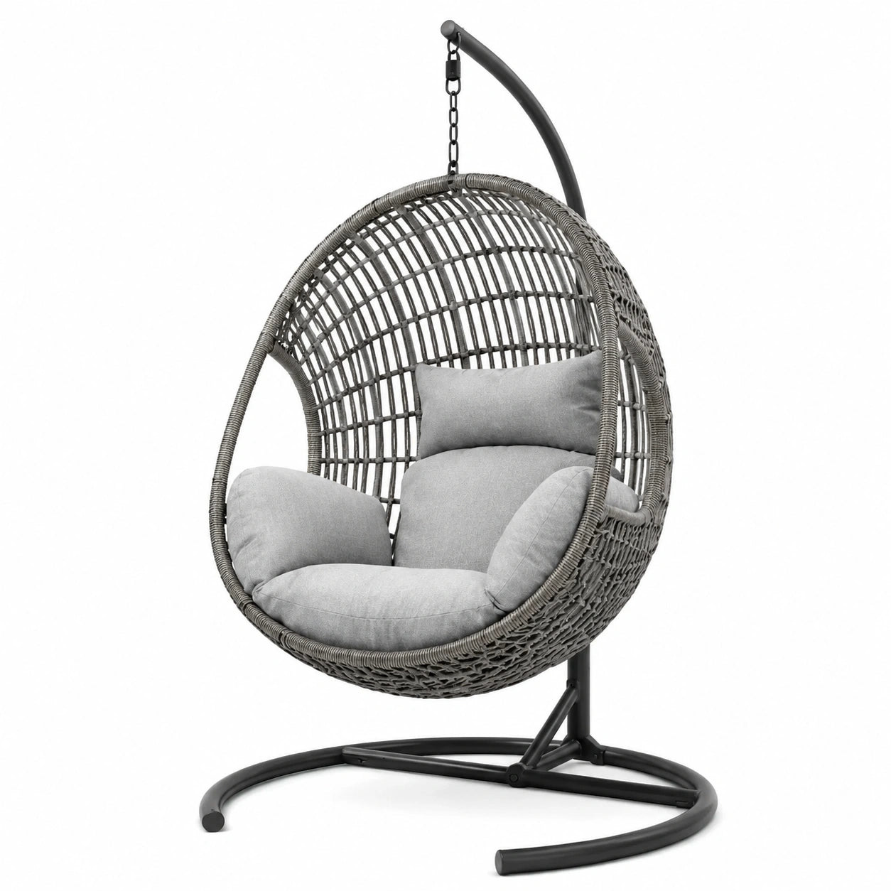 Sedia sospesa in rattan sintetico con cuscini grigi, 195 cm