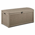 Baule da giardino in plastica intrecciata marrone 117x45x57 cm