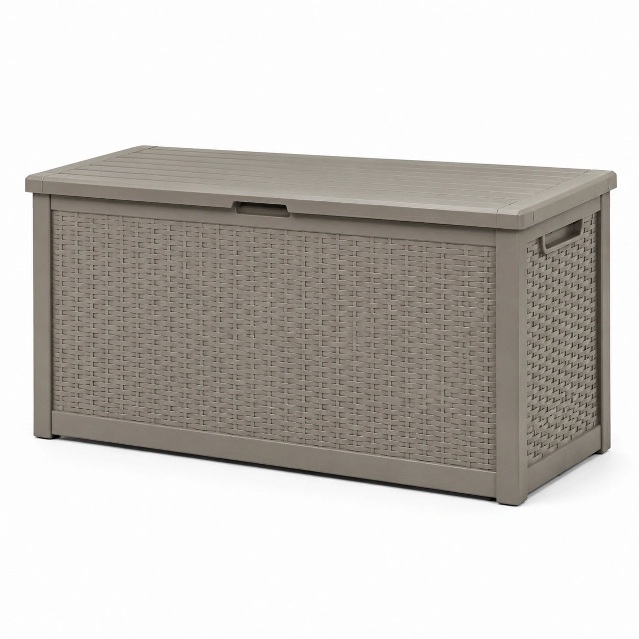 Baule da giardino in plastica effetto rattan grigio