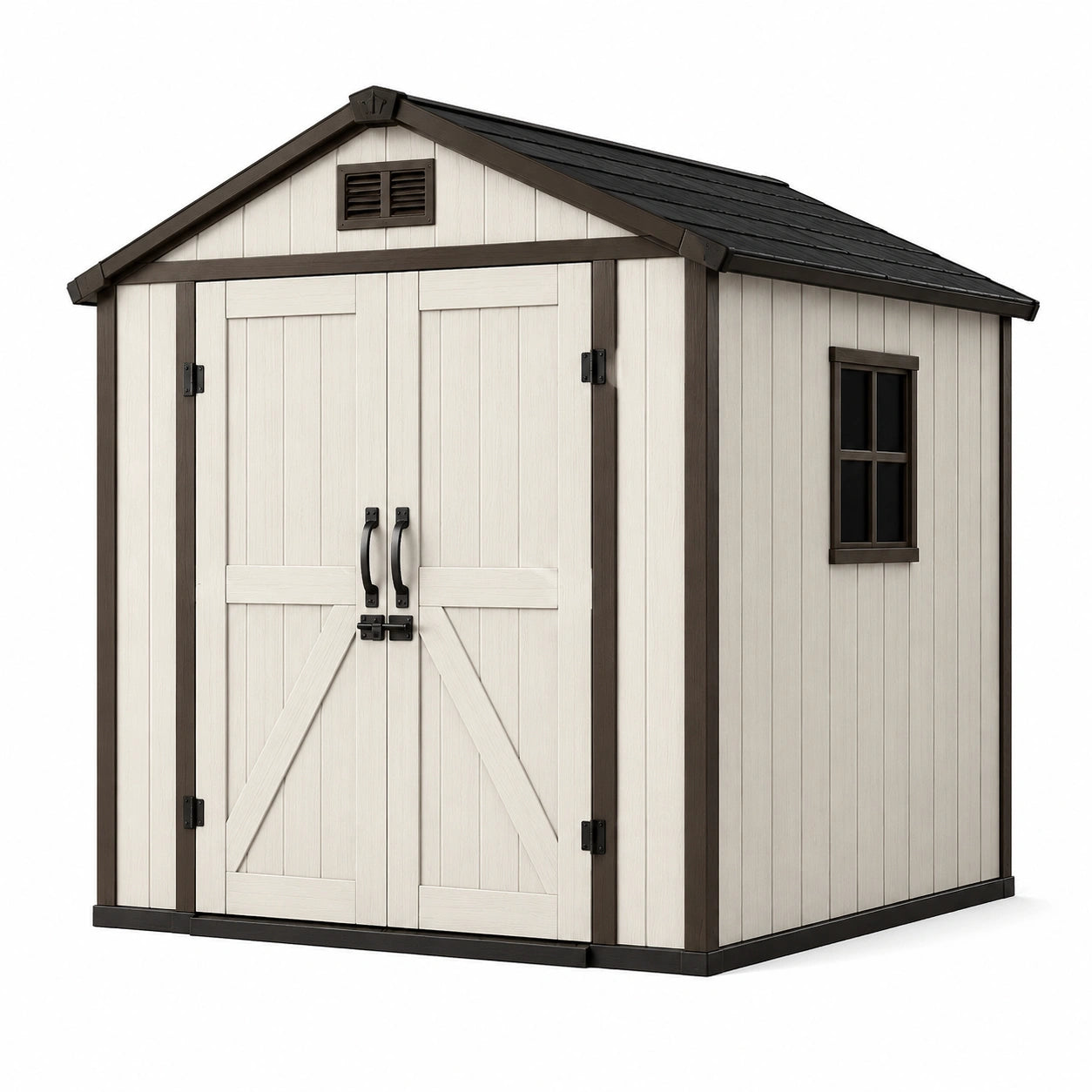 Capanno da giardino in resina beige e marrone con ventilazione