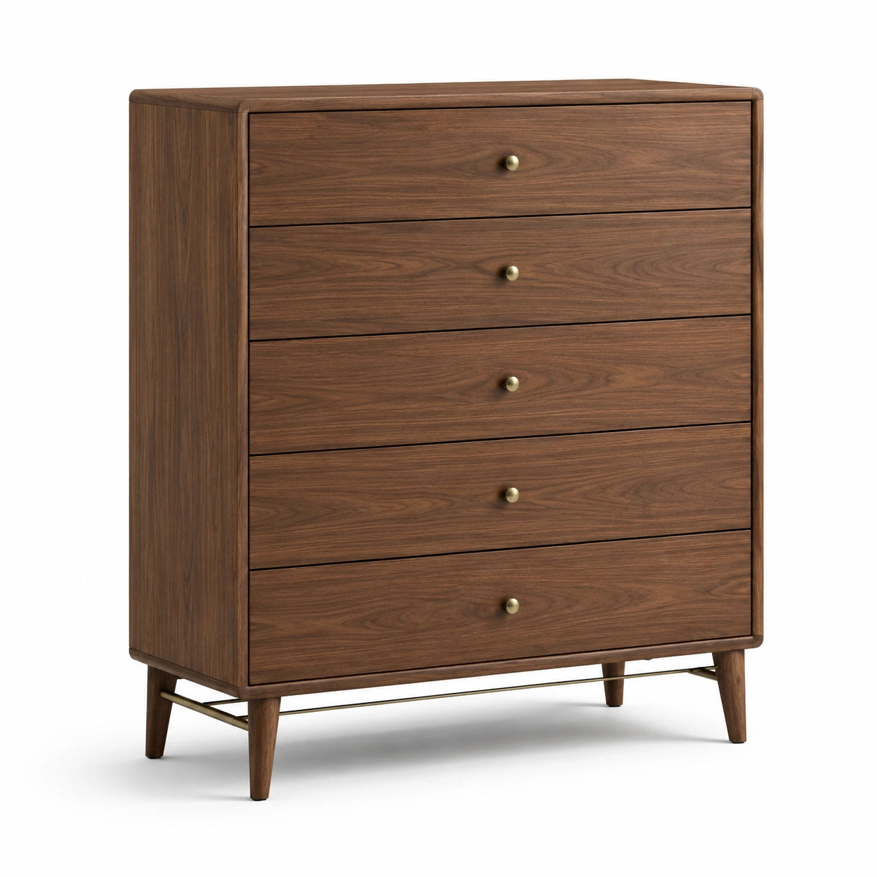 Cassettiera alta in legno massello con maniglie in ottone
