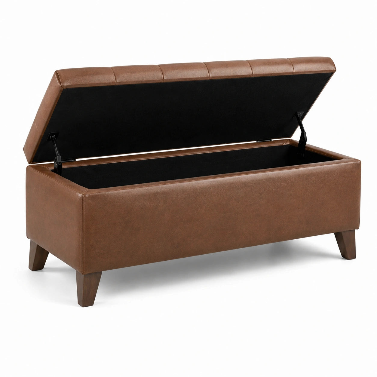 Panca contenitore in similpelle marrone con gambe in legno
