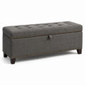 Panca contenitore in tessuto poliestere grigio con gambe in legno e bottoni decorativi